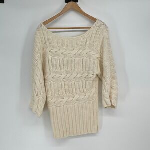 Bebe Cream Knit Cable Knit Boat Neck Long Sleeve Pullover Sweater Size M Grandma